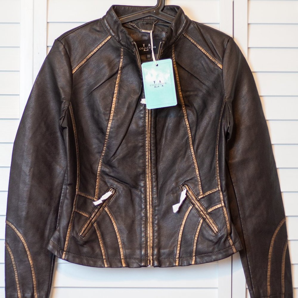 NEW Women's Fitted Vegan Brown Leather Jacket